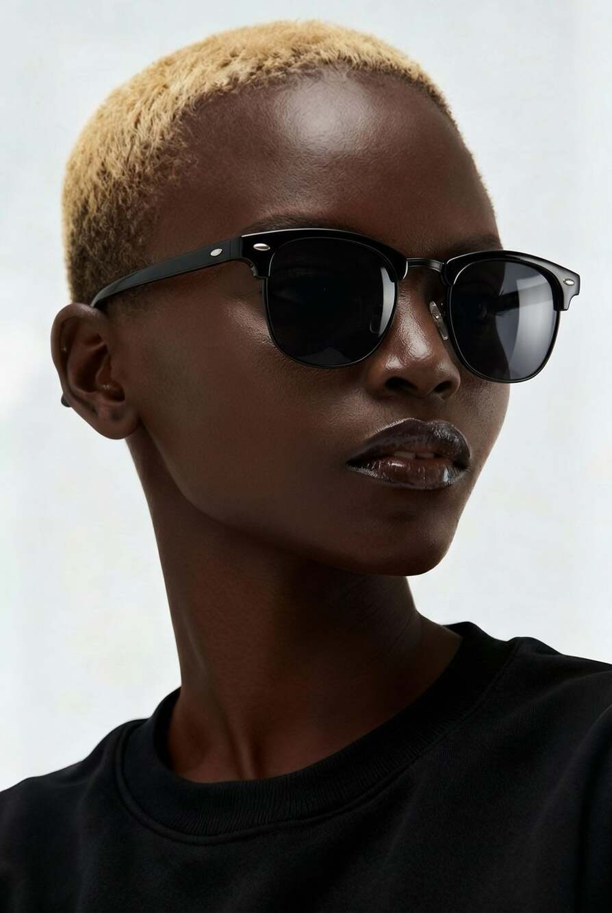 Gleyemor Retro Semi-Rimless Polarized Browline Sunglasses in Black/Grey